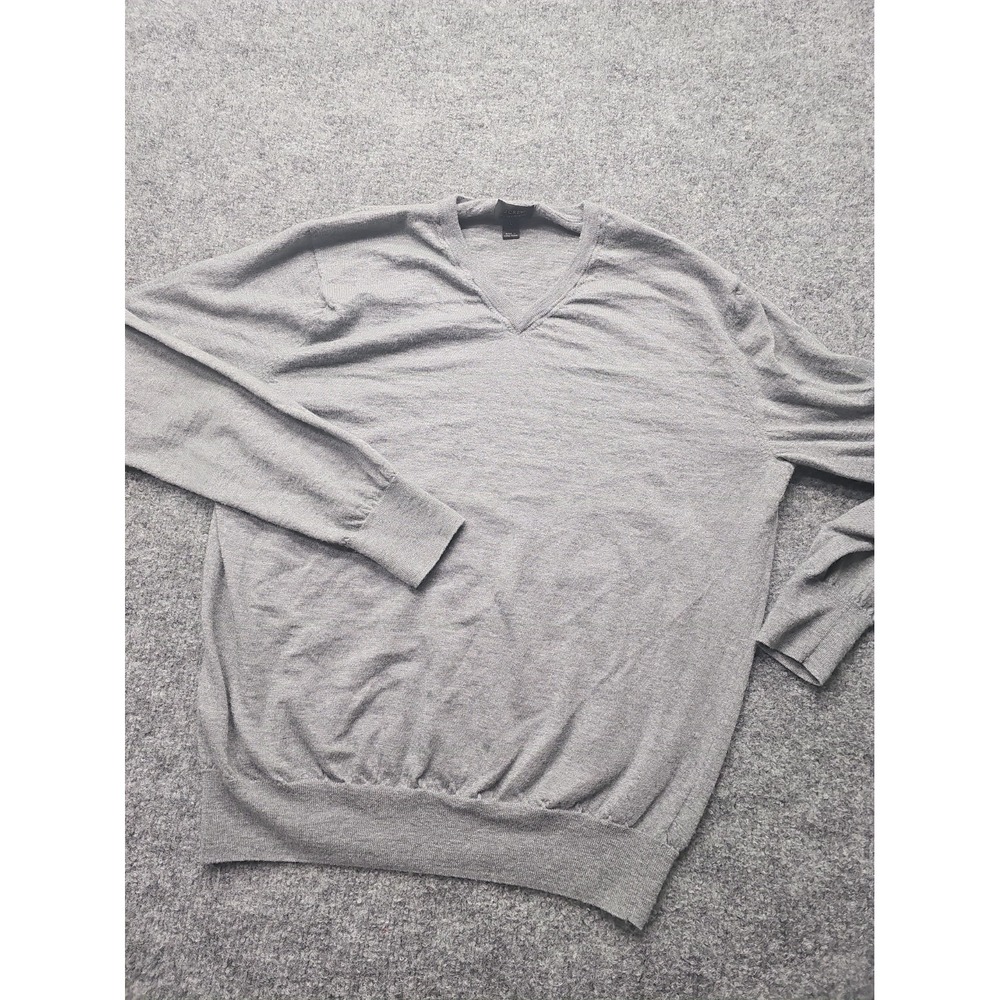 J.Crew Merino Wool Sweater Large Gray V-Neck Long Sleeve Lightweight Luxury